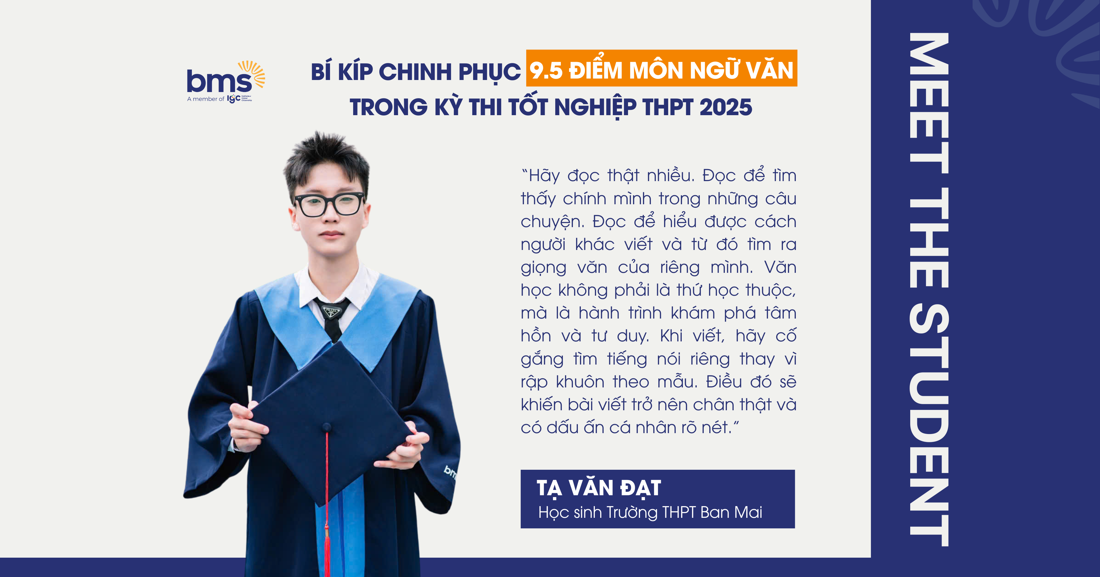 Bí kíp chinh phục 9,5 điểm Ngữ Văn trong kỳ thi tốt nghiệp THPT 2025 từ học sinh BMS